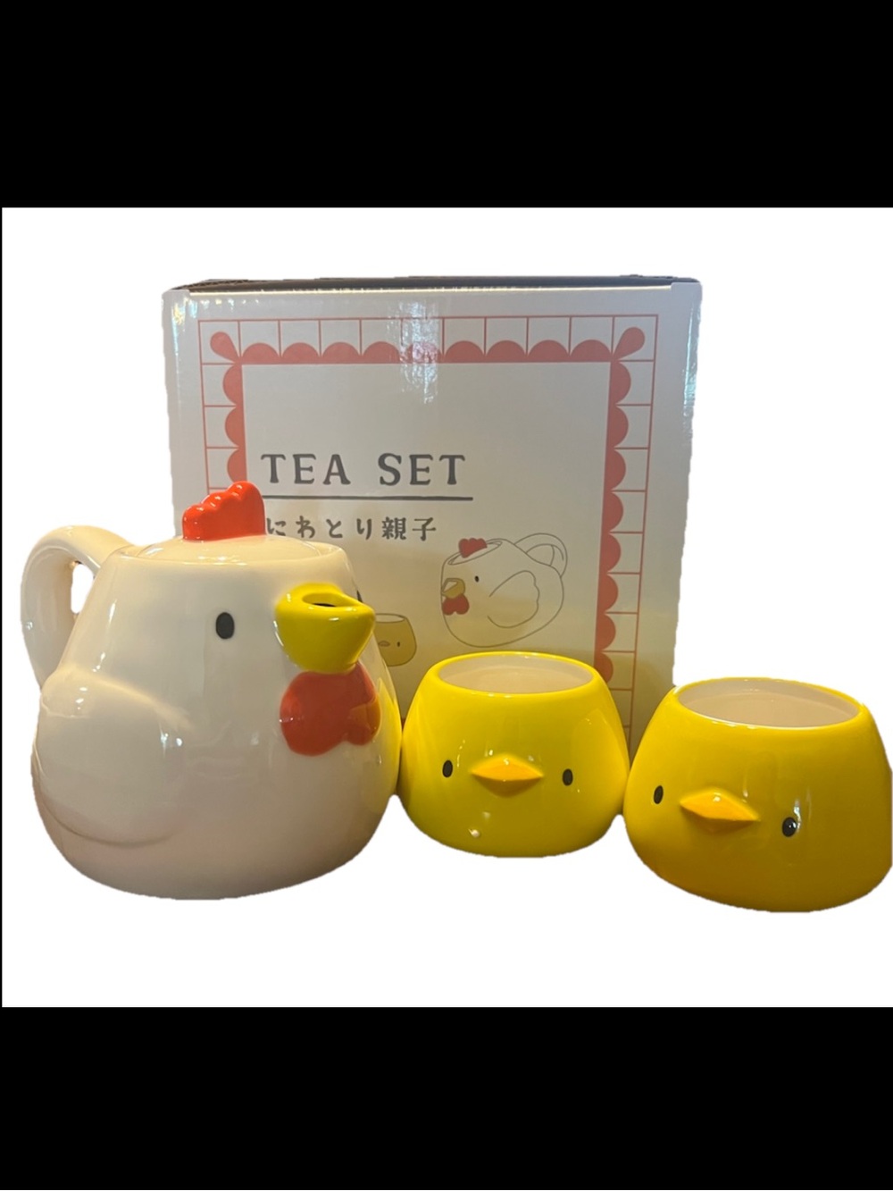 Chickens and Chicks Ceramic Teapot and Mugs